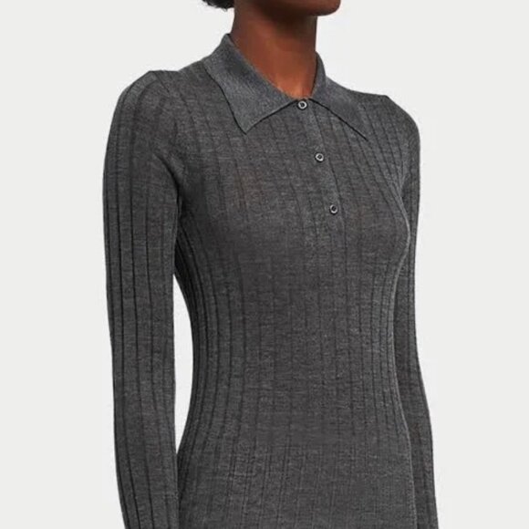 NWT! Prada Heather Gray Ribbed Cashmere Polo Sweater - EU 38 - Picture 1 of 4